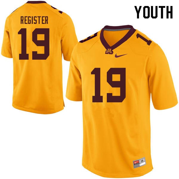 Youth #19 Hunter Register Minnesota Golden Gophers College Football Jerseys Sale-Gold